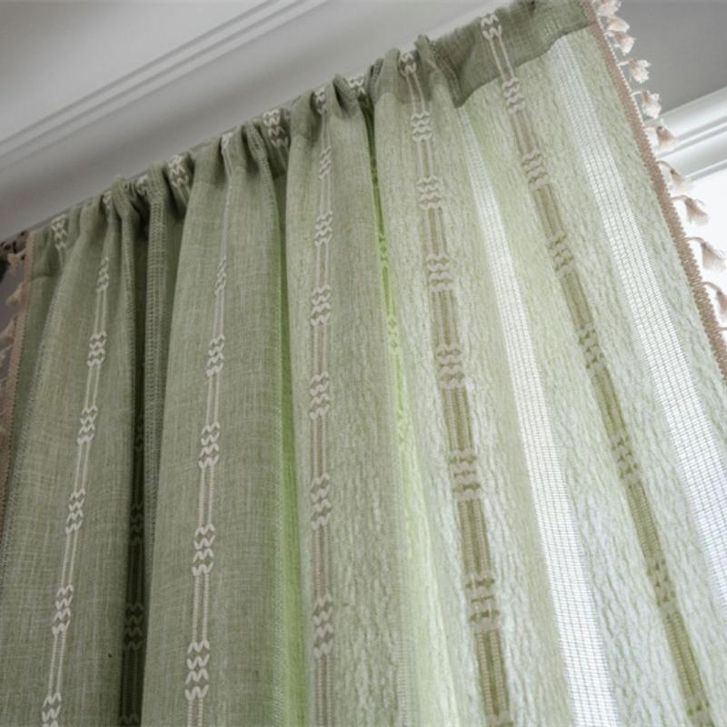 Luxury Emerald Striped Embroidery Curtains - Artisan Openwork Sheers for Gourmet Kitchens & Designer Living Rooms Certified Linen