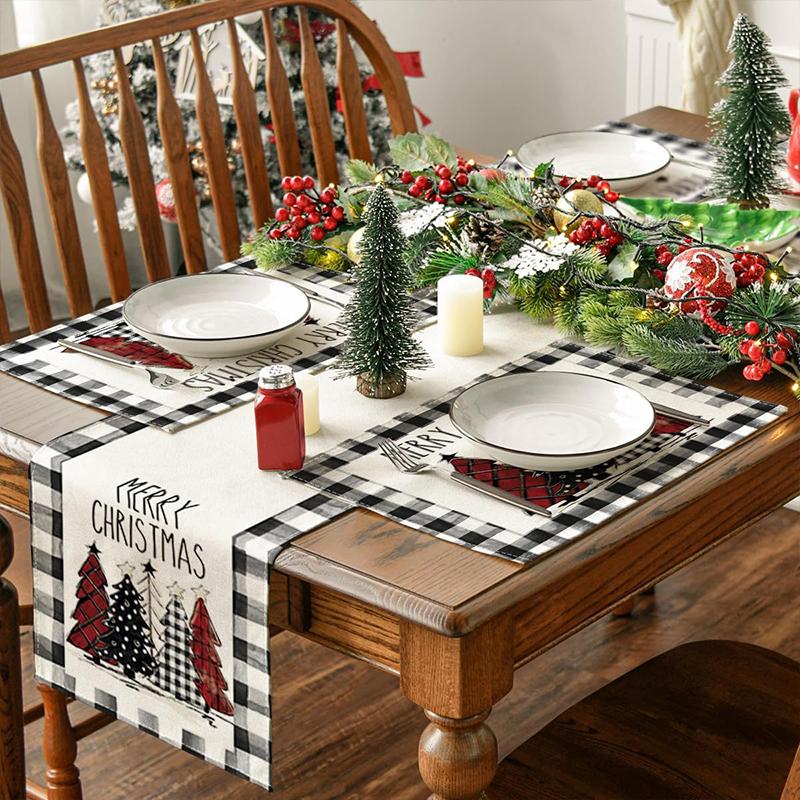 4Pcs Christmas Tree Elk Placemat Linen Dining Table Mats Coaster Bowl Coffee Cup Pad Mat 2025 Navidad Home Kitchen Decoration