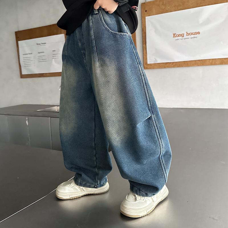 Boys' Fleece-lined Straight-leg Jeans - Spring/Autumn 2025 New Style Casual Pants for Kids