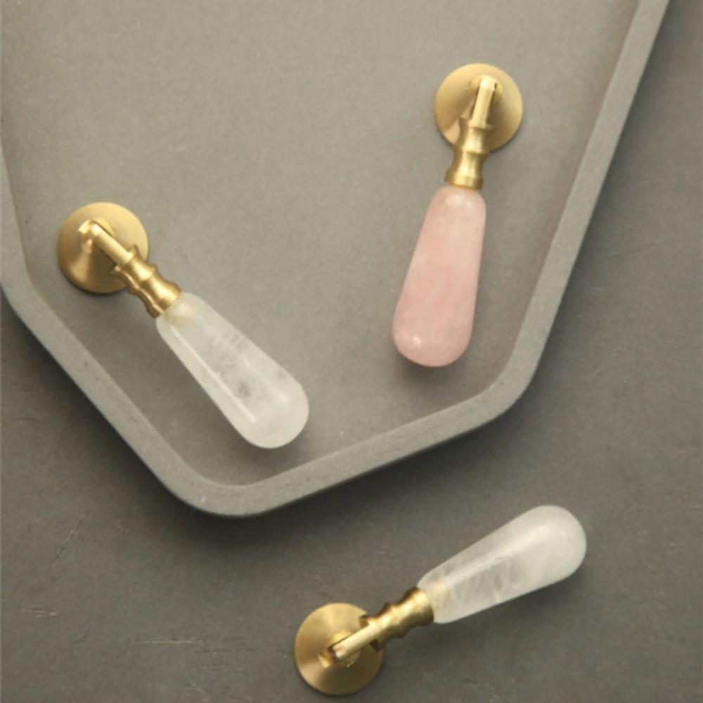 Nordic Style Brass Handle Pink Crystal Drawer Knobs Furniture Hardware Dresser Drawers