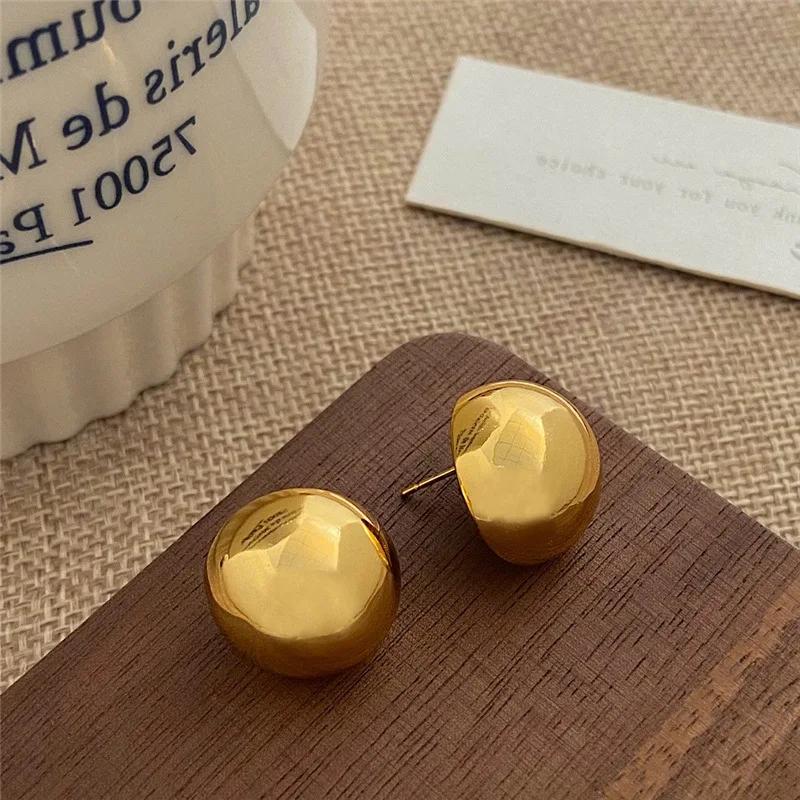 Fashion Shiny Half Ball Earrings Metal Geometric Stud Earrings Vintage Gold Silver Color Daily Holiday Women Jewelry Gifts