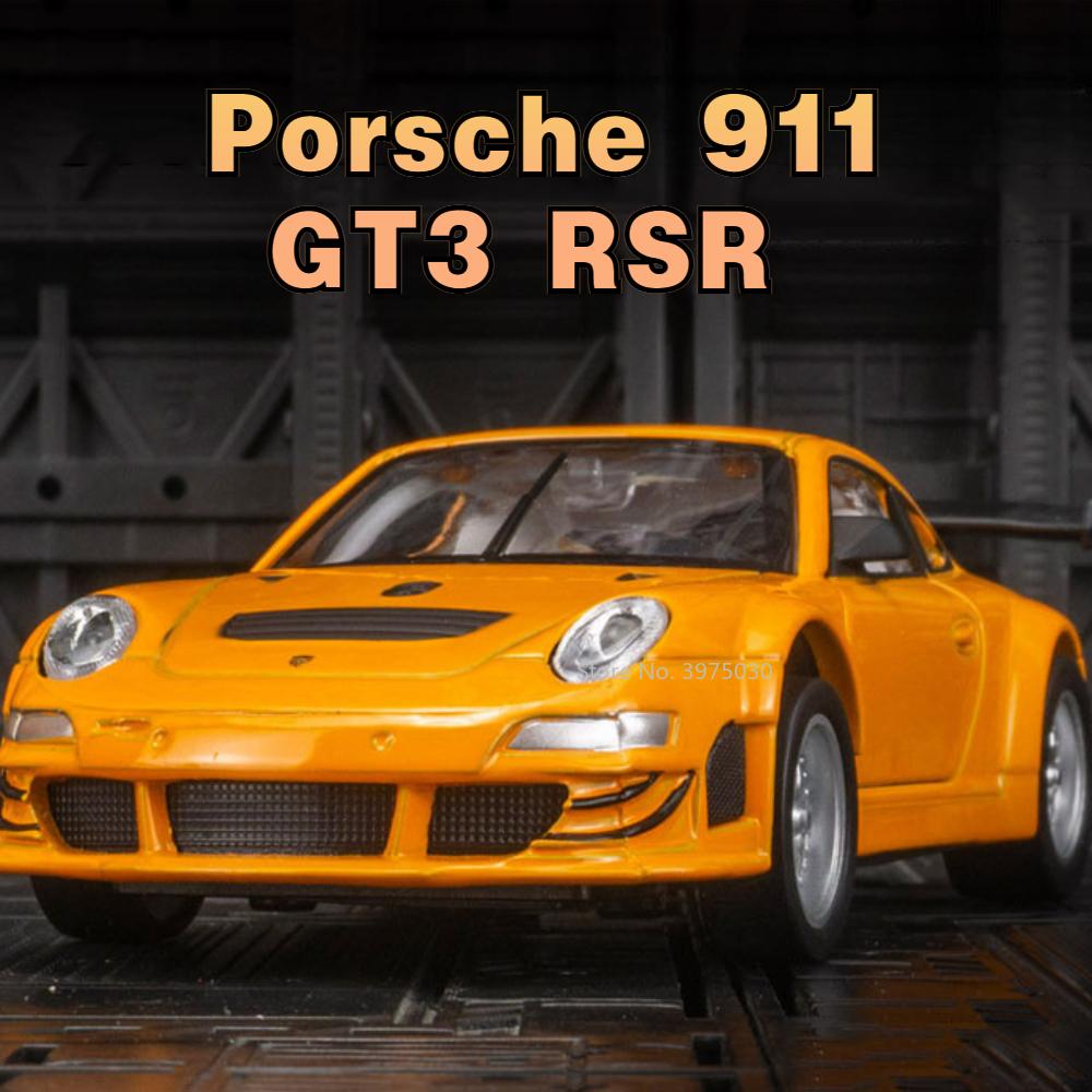 1/32 slitinový tlakový odlitek Porsche 911 GT3 RSR Model sportovního auta se zvukem a světlem, funkční hračky pro kluka k narozeninám