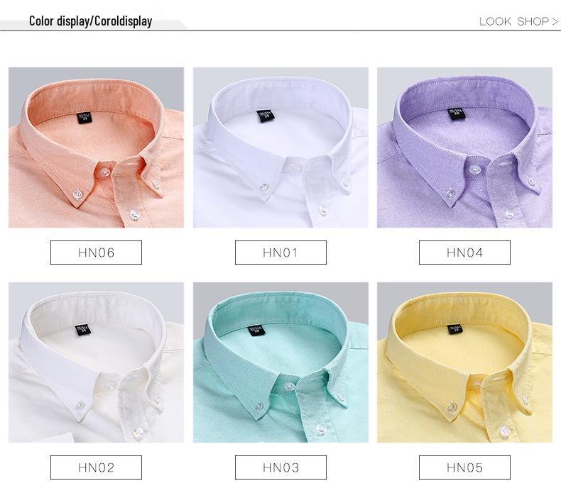 Men's Spring Cotton Oxford Long Sleeve Solid Color Shirt - Business Casual Slim Fit