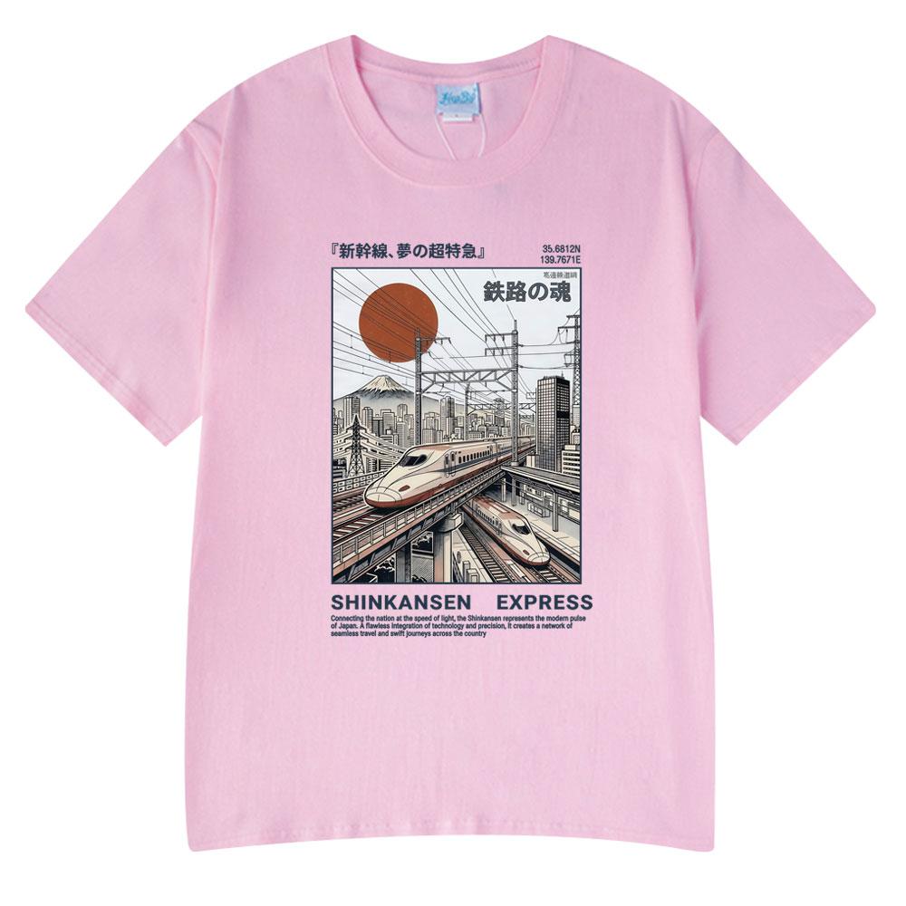 T-shirt Illustrazione Treno Espresso Shinkansen Stile Giapponese Retro Poster Vintage Ferroviario T-shirt Estiva Cotone Casual Tshirt