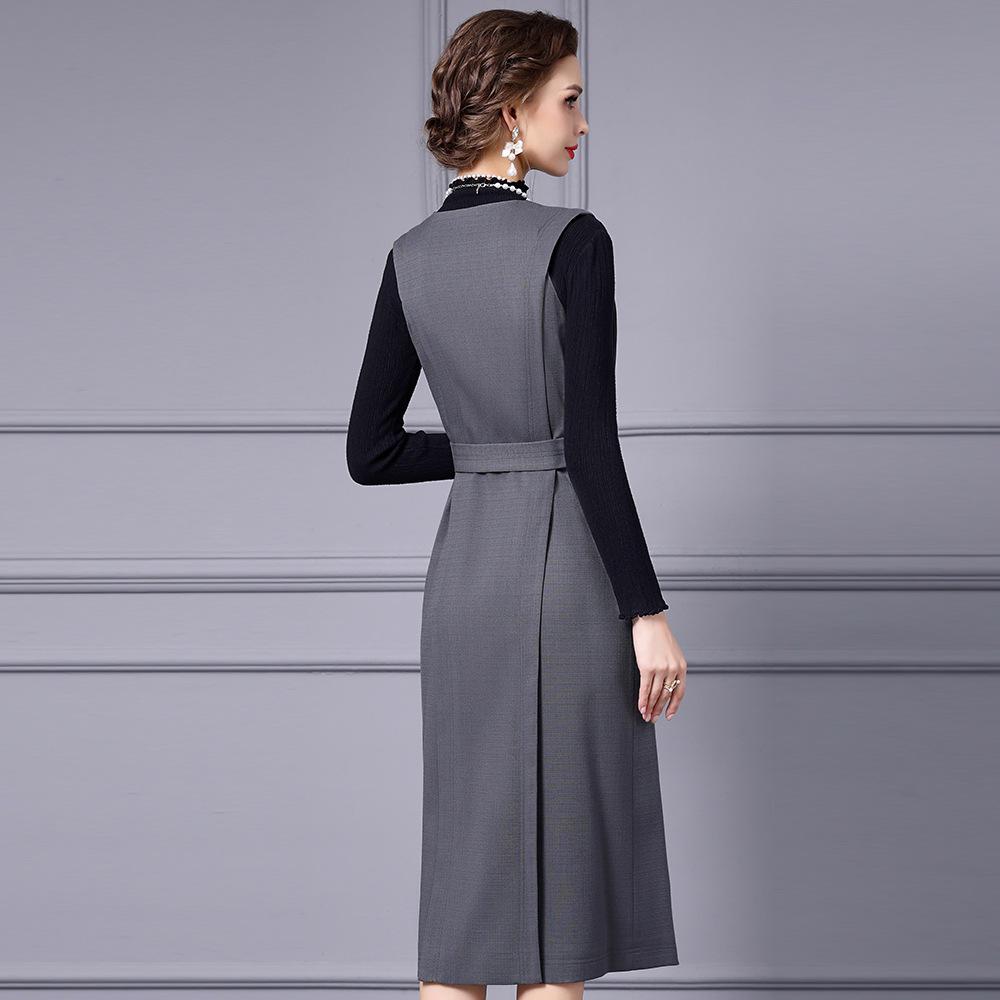 Zhili 2025 V-Neck Gray Slim Fit Midi Vest Dress - Simple, Elegant Spring Style