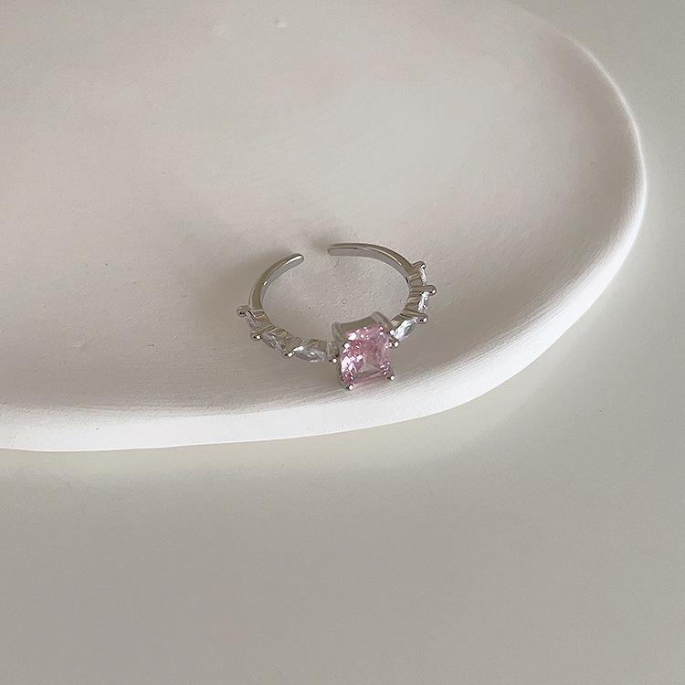 Sweet Pink Zircon Heart Open Ring for Women – Simple Korean Style