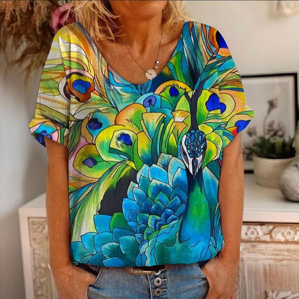 Summer Women's Short Sleeved New Flower Animal Painting 3D Printed Short Sleeved T-shirt