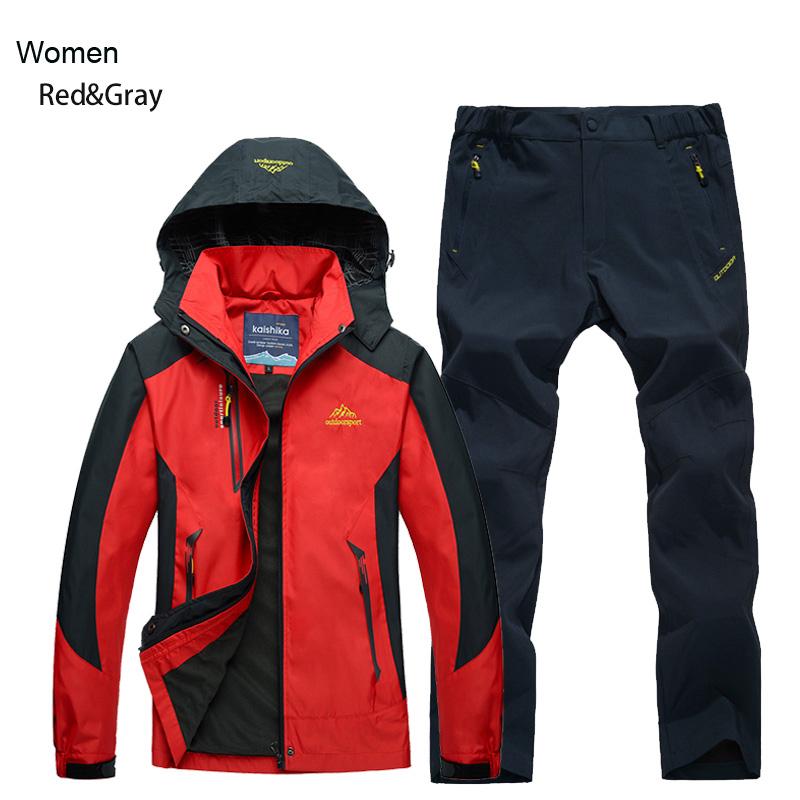 Dámská bunda kalhoty turistický set kempování jaro podzim outdoorový voděodolný 20000MM větruodolný oblek trekingový kabát kalhoty