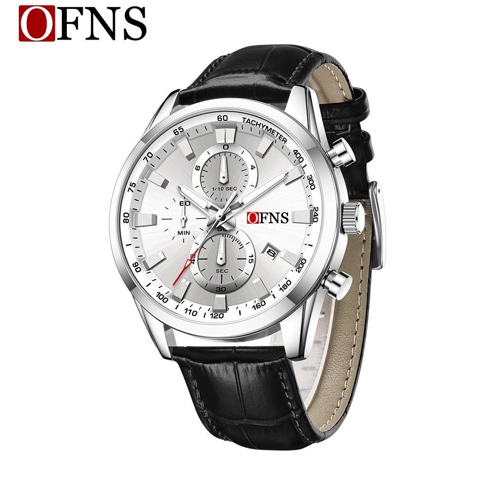 OFNS Cross-Border Men's Multifunctional Luminous Watch with Calendar and Sunburst Dial, Three Eyes, Six Hands, Waterproof.