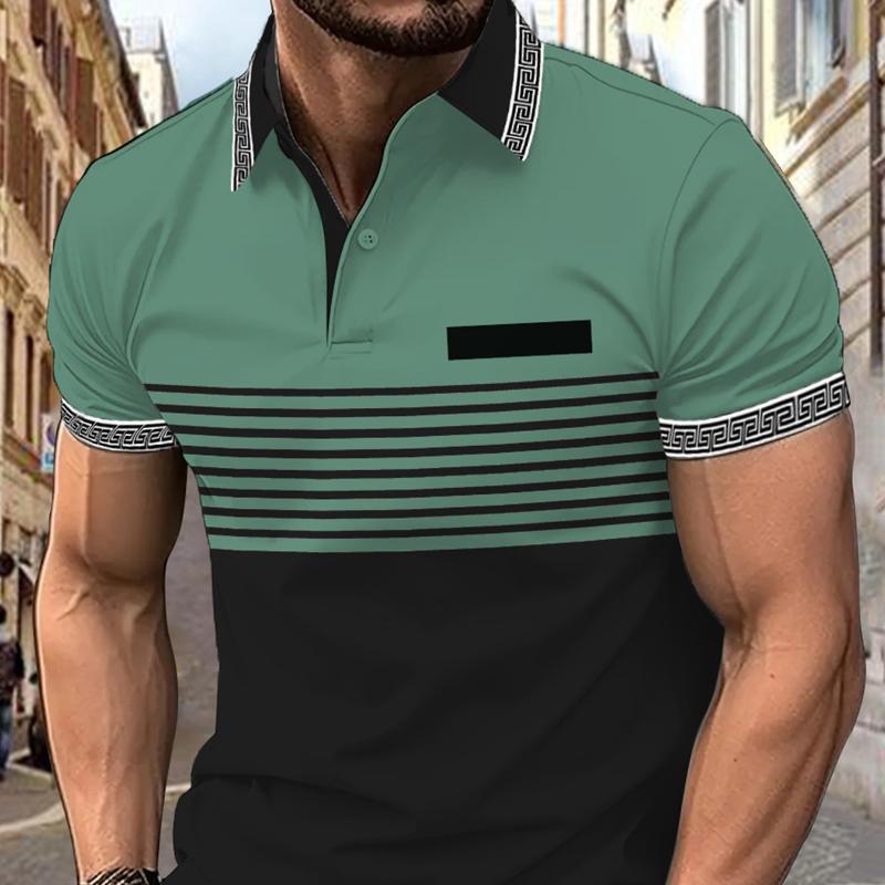 Sommer Gewinde Kragen Bedruckt Herren Kurzarm Revers Knopfleiste Polohemd Oberteile