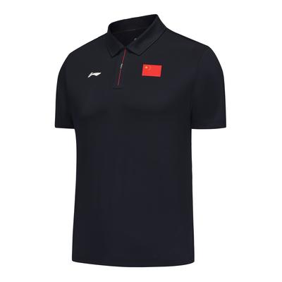 Li Ning Glory Series Comfortable Casual Simple Versatile Breathable Pullover Short Sleeve Polo Shirt Unisex Polo Shirt Deep-Blue APLUA97-1