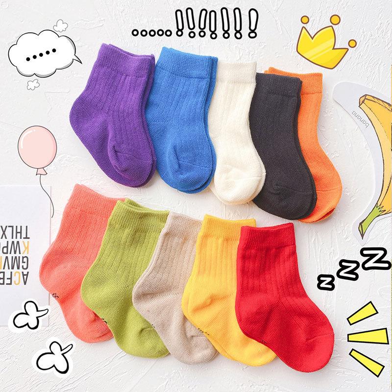 Candy Color Baby Socks Solid Cotton Toddler Sock Soft Breathable Sweat Absorption Knit Socks For Boy Girl Infant First Walker