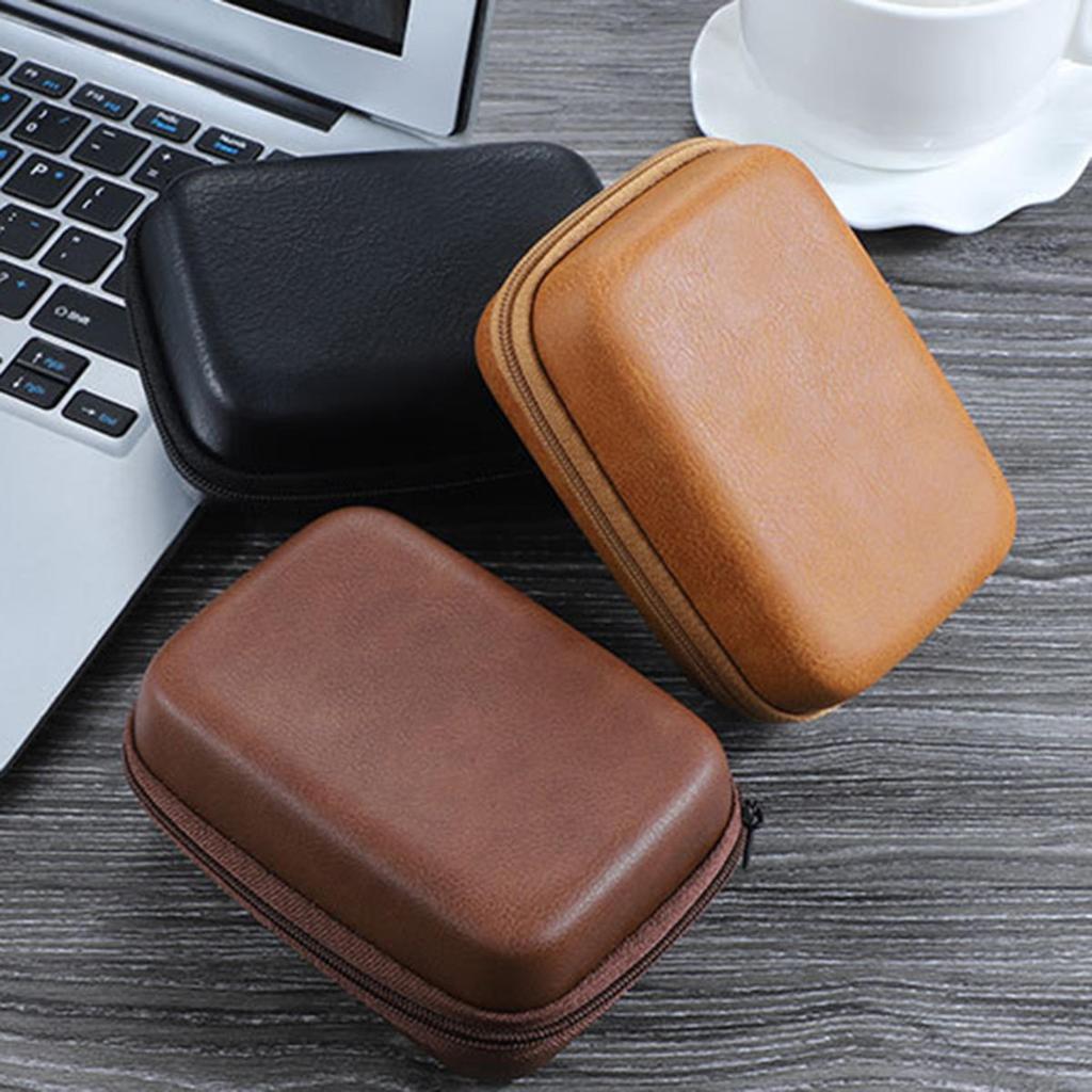 1pc Portable USB Data Cable Leather Earphone Storage Bag Headphone for Case Cover Protector Mini Zipper Hard Box