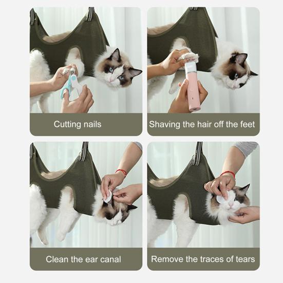 Cat Bathing Bag Mesh Breathable Cat Shower Bag Anti Scratch Adjustable Cat Grooming Bag for Nail Trimming Ear Cleaning Safe Cat Grooming Aid