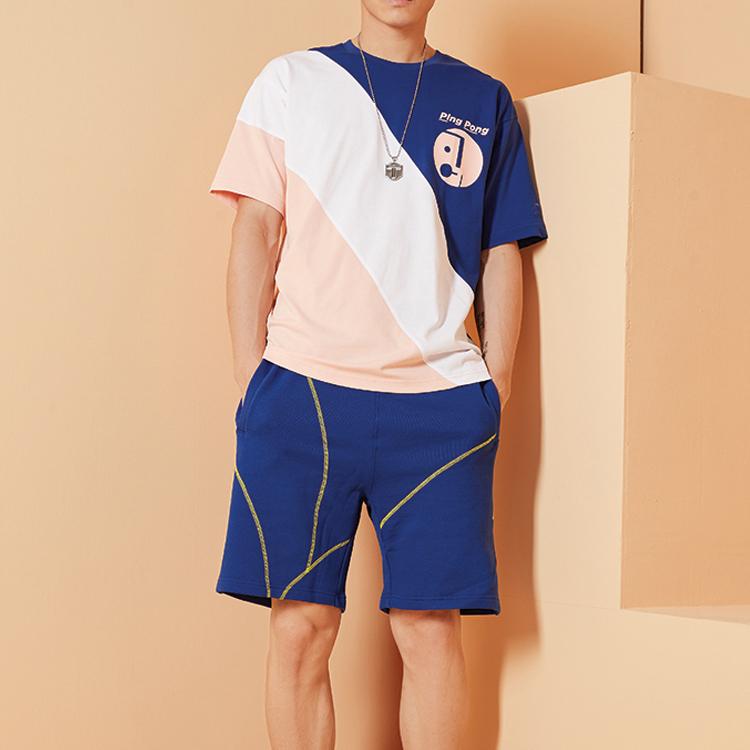 Li-Ning Paris Fashion Week SS20 Color Block Short Sleeve T-Shirt Men Tops Navy Standard-White Orange AHSQ281-1