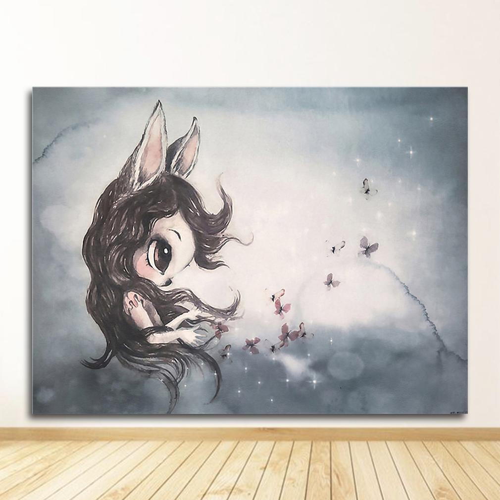 Picture Deer Rabbit Angle Wing Animal Abstract Sweet Living Room Home Decor Poster Print Nordic Canvas Painting Girl Bedoom Wall