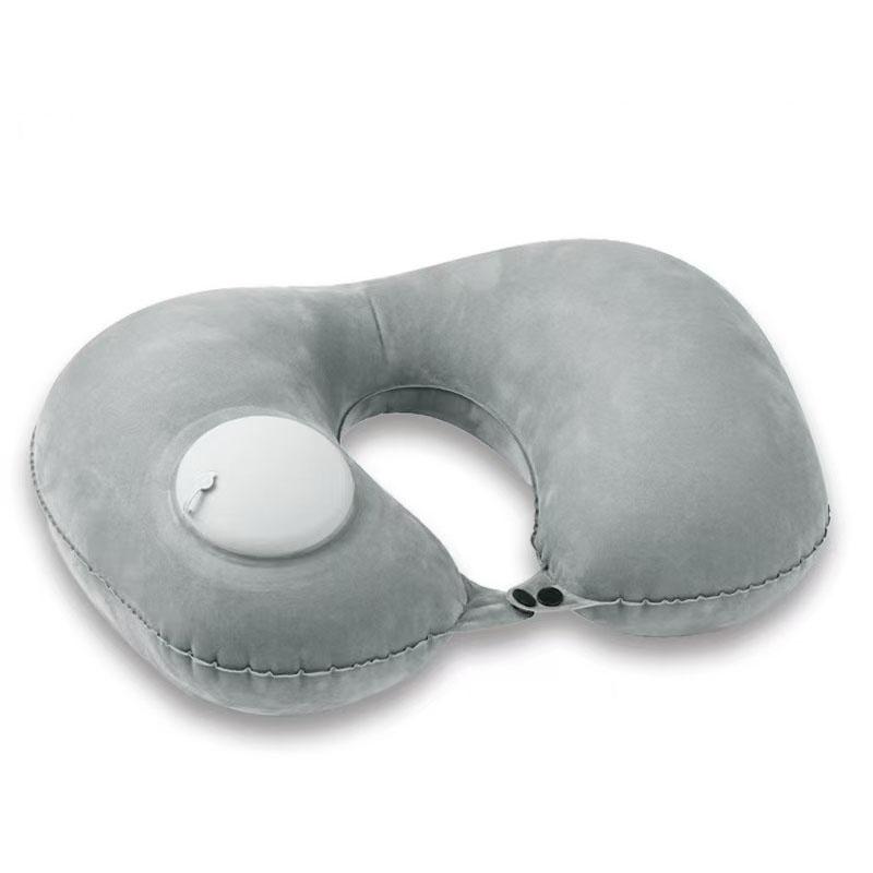 Press Inflatable U-Shape Neck Pillow, 30-Second Fast Inflation Portable Foldable for Travel Office Car, Ergonomic Support •