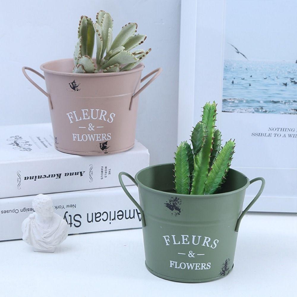 Corrosion-resistant Round Flower Pot Handicraft Flower Bucket Ornament Iron Planter Pot  Desktop