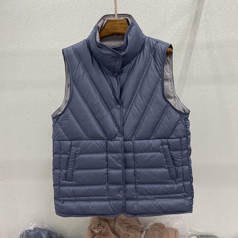 Women Light Weight Thermal Seamlessly Sleeveless Stand Collar White Duck Down Jacket All Match Reversible Chic Vest