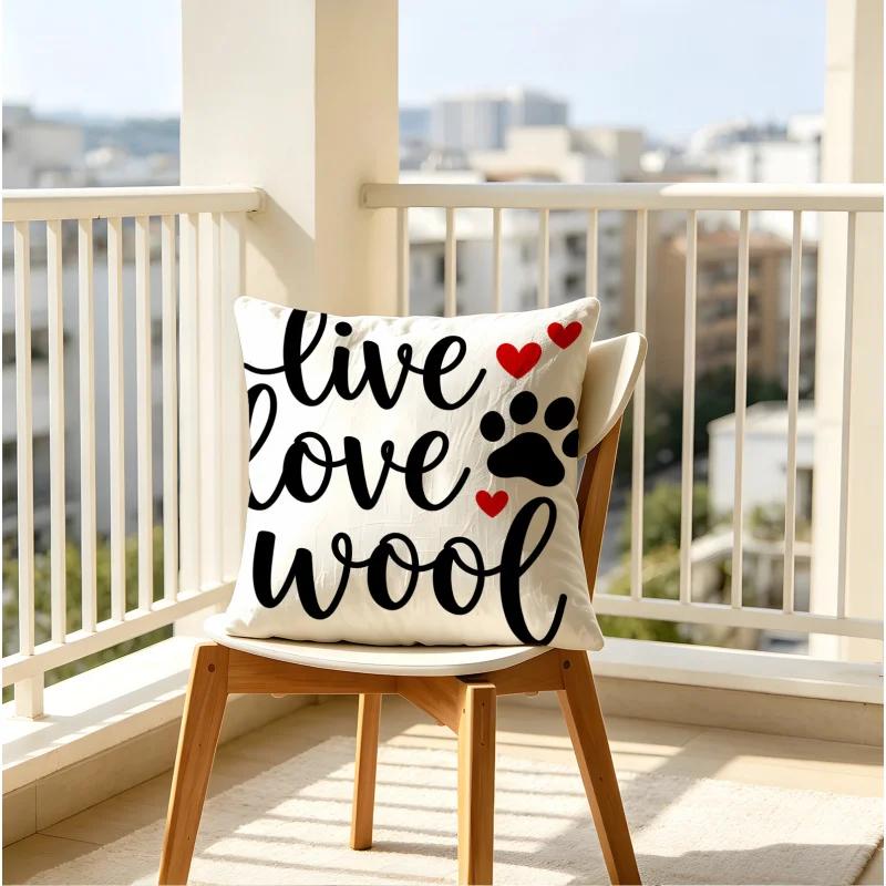 Live Love Woof Dog Paw 18.18 Inch Throw Pillow, Printed Cushion With Insert For Sofa Bedroom Pet Owner Room Decor