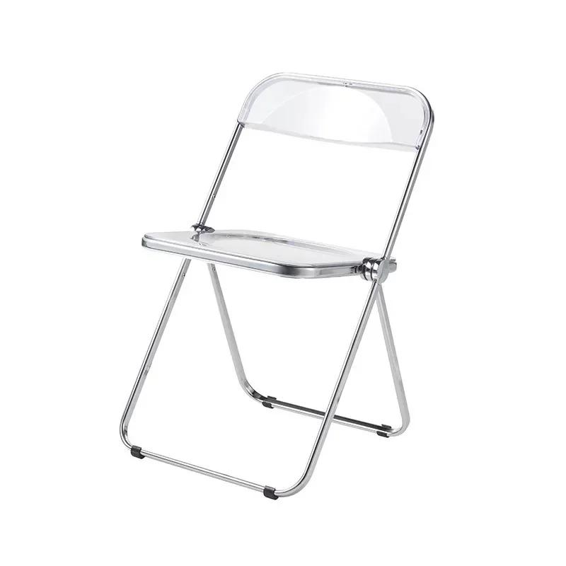 Transparent Chair Acrylic Fashion Chair Modern Milk Tea Dining Chair Stool Folding Restaurant  Balcony Furniture