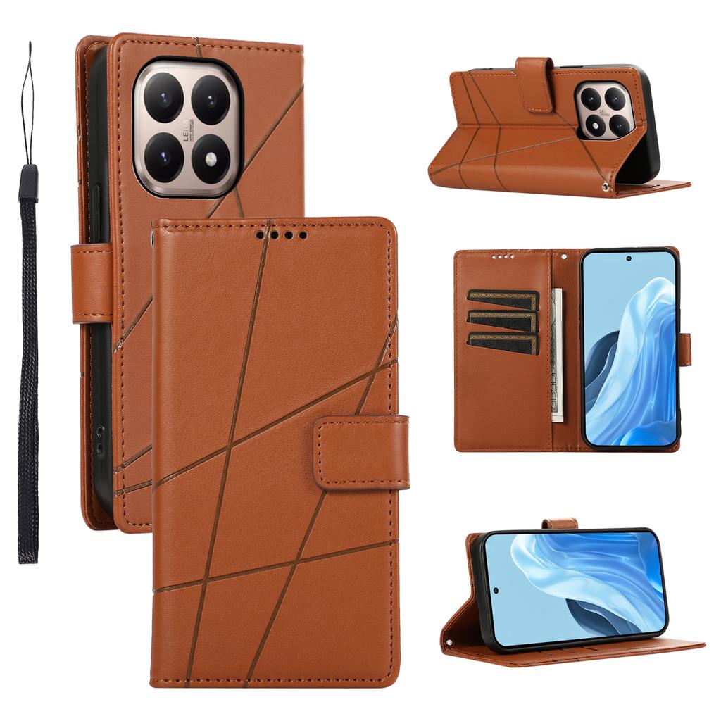For Xiaomi 15T Phone Case Line Imprint Leather Wallet Cover with Wrist Strap