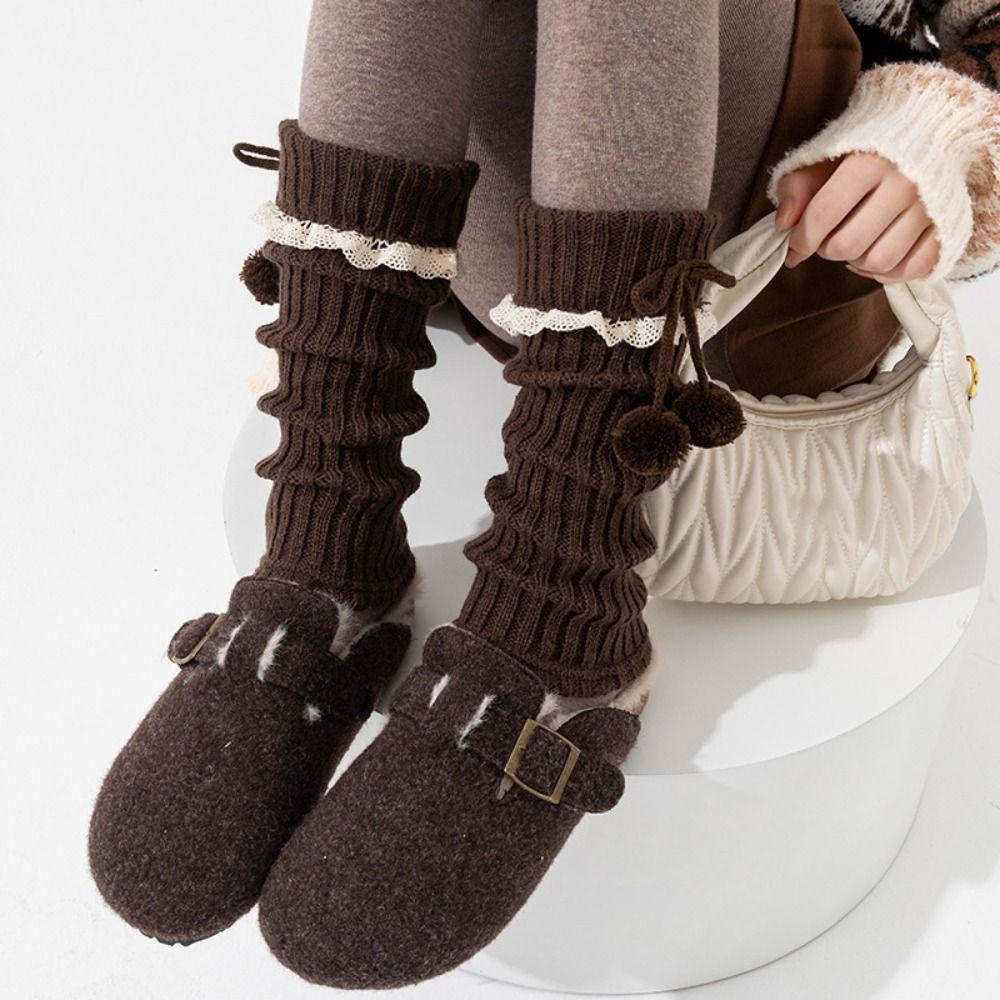 Sweet Knitted Leg Covers Y2K Women's Leg Warmers Simple JK Knee High Socks Girl