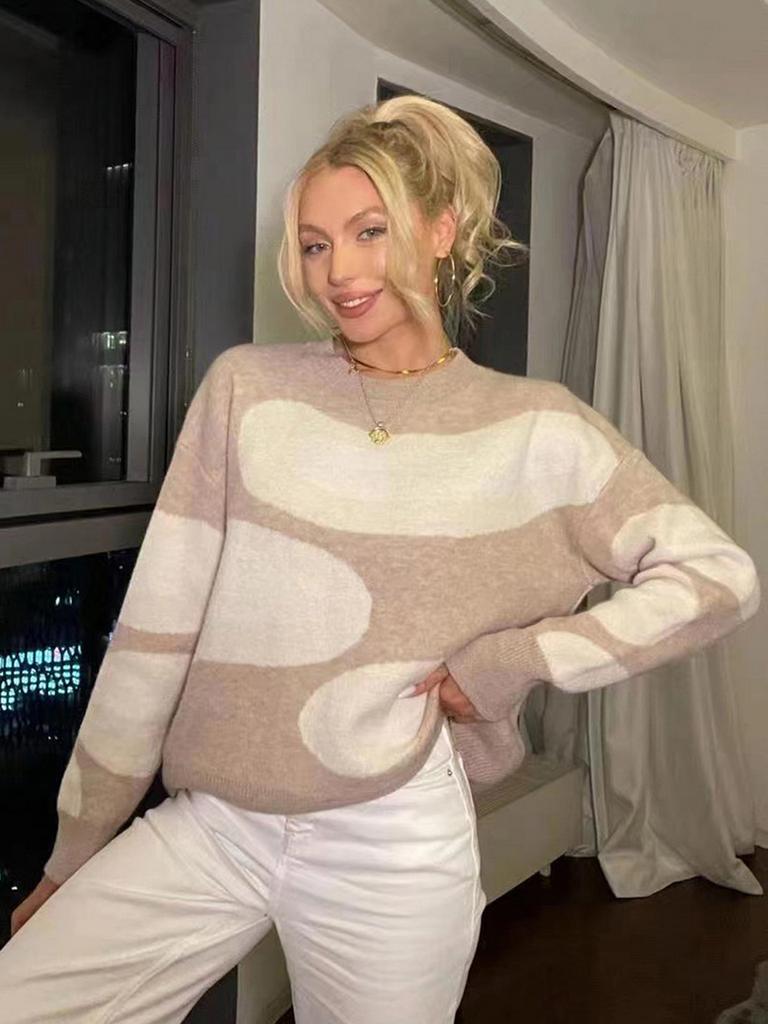 Cinemore Wiosna Jesień Damski Sweter Jednolity Oversize Casualowe Pulowery Ciepły Podstawowy Top z Długim Rękawem Okrągły Dekolt Dzianinowy Sweter Sweter