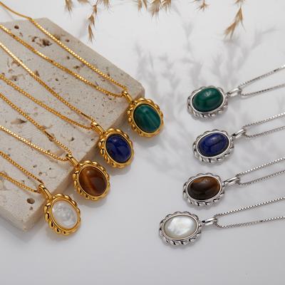 S925 Sterlingsilber Natürliches Blaues Goldenes Tigerauge Malachit Weißes Muschelfarbenes Halskette Leichter Luxus Mehrfarbiger Edelstein Anhänger Schlüsselbein Kette