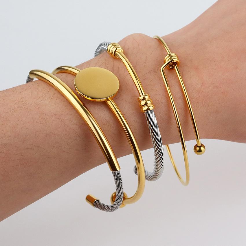 Twist Splicing Gold Glossy C-Shaped Bracelet Titanium Steel Open Bracelet