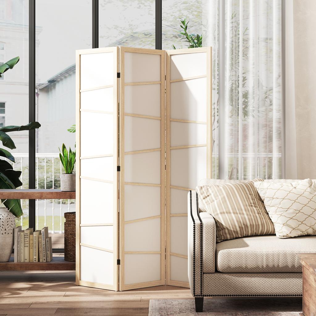 Wooden Folding Privacy Screen 3 Panel Room Divider For Bedroom Natural Wood Finish