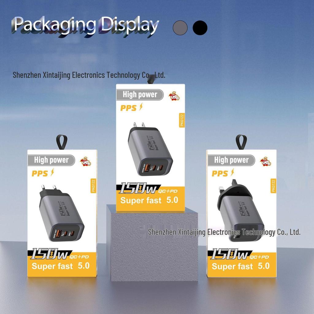 150W Multi-Port Fast Charger with 1 USB-A + 2 USB-C PD Ports - Compact Travel Adapter