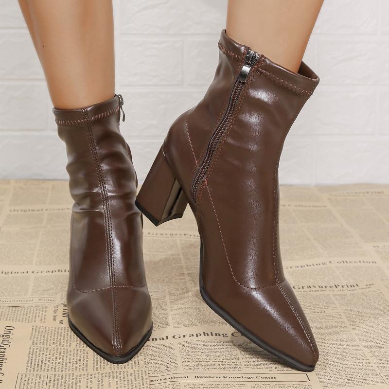 Dámské kotníkové boty na vysokém podpatku Moderní boty s hranatým podpatkem Módní boty Béžové 7cm Vysoký podpatek Žena Moderní kozačka Velká velikost 42 Kozačky pro ženu