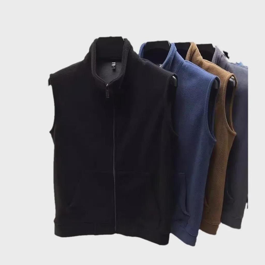 Men's Double-Sided Velvet Fleece Vest with Zipper Stand Collar - Autumn/Winter