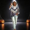 Women's Pullover Hoodie with Three-Quarter Sleeves, Halloween Print, Casual Top