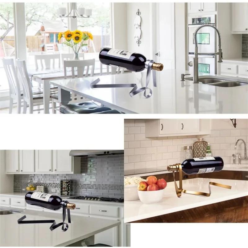 Creative Iron Wine Bottle Holder Ribbon Suspension Poised Wine Rack Cabinet Stand Bracket Bar Accessories Table Decoration Tools