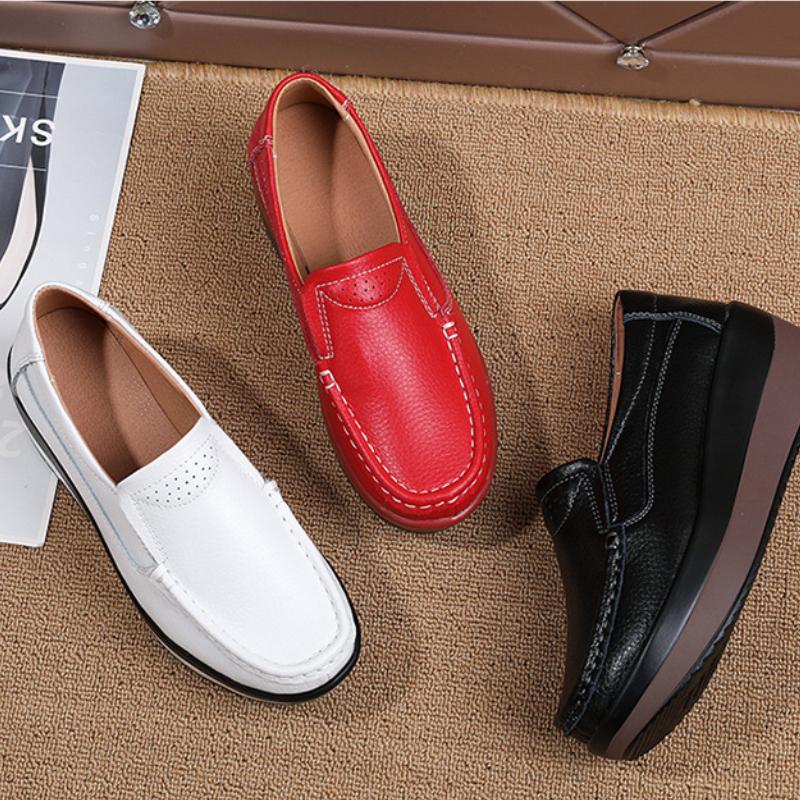 Fashion New Platform Flats Loafers for Women Autumn Thick Bottom Casual Leather Walking Sneakers Round Toe Wedge Shoes Zapatos De Mujer