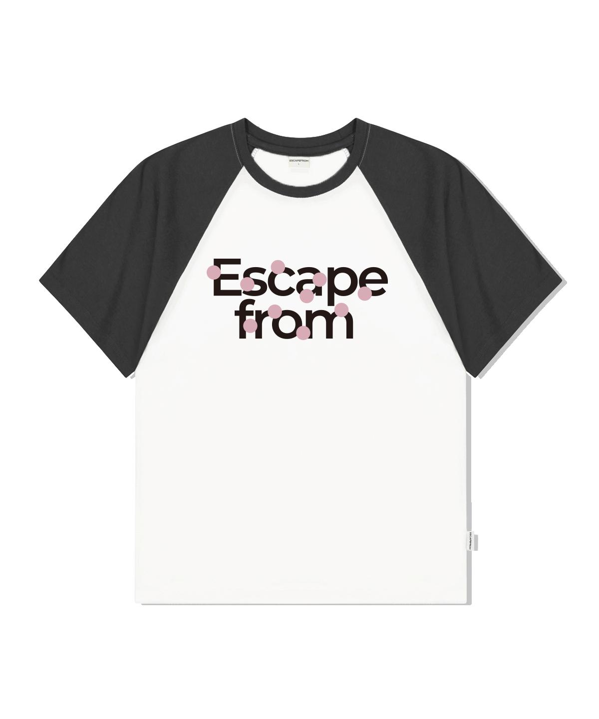 Escape From Logo Pink Circle Print Raglan Color Block Short Sleeve T-Shirt Charcoal M