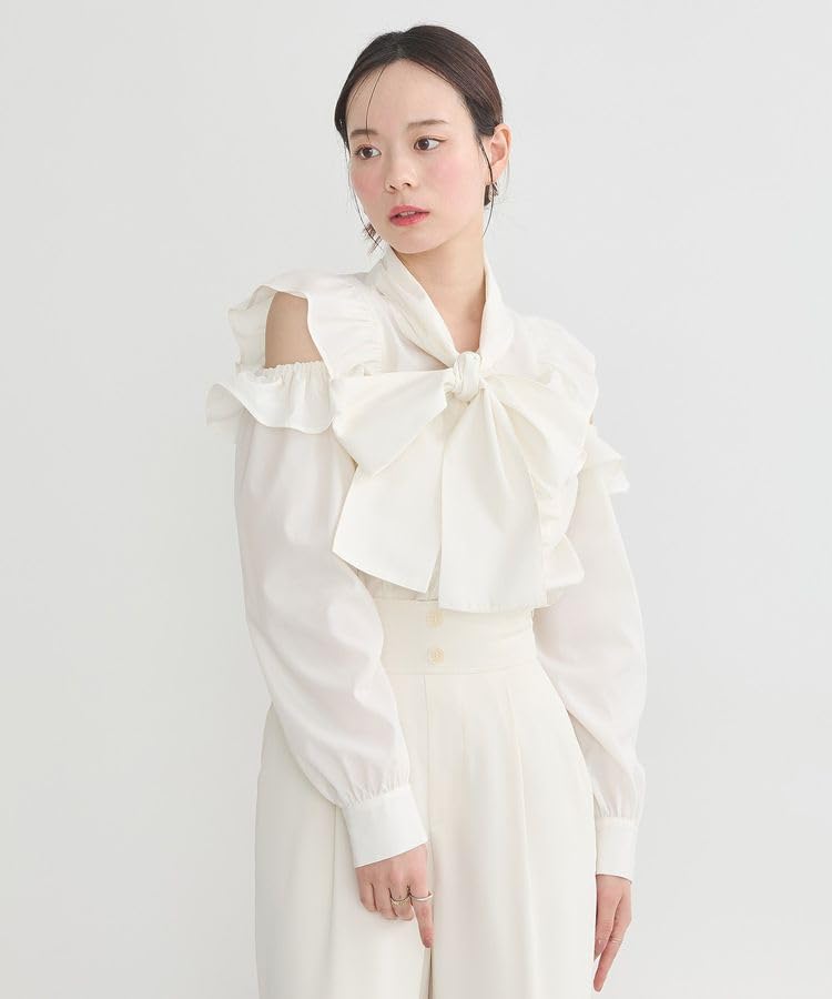 Music Casual Ribbon Ruffle Blouse for [Earth & Ecology] Women, Off-White