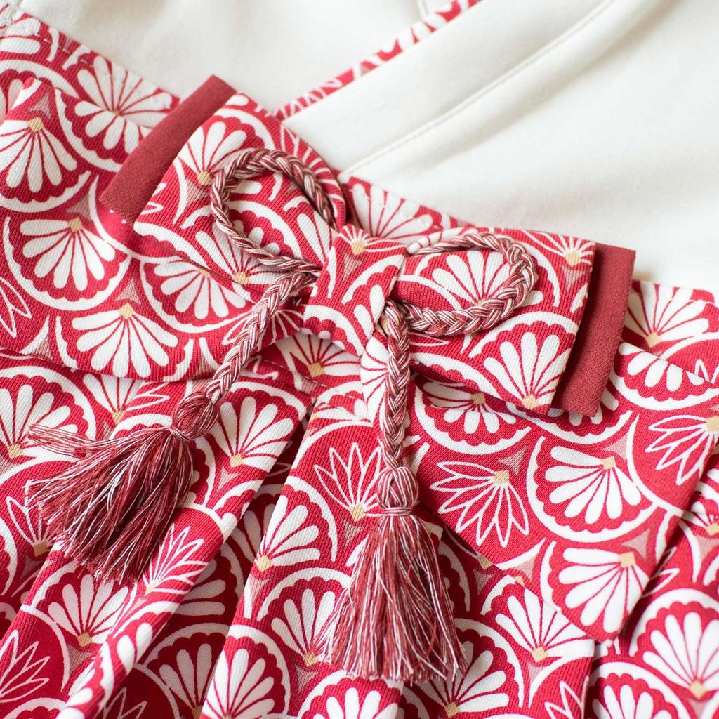 Mocmof Baby Hakama Romper, Short Sleeve Kimono for Girls, Open-Front, Red, Size 80, 622-356609