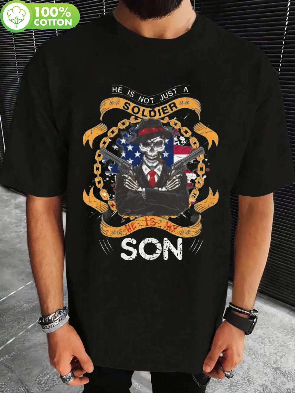 Not Just a Soldier Son Patriotic Military Veteran T-shirt - Black Graphic Tee with American Flag & Soldier Design XXXXL