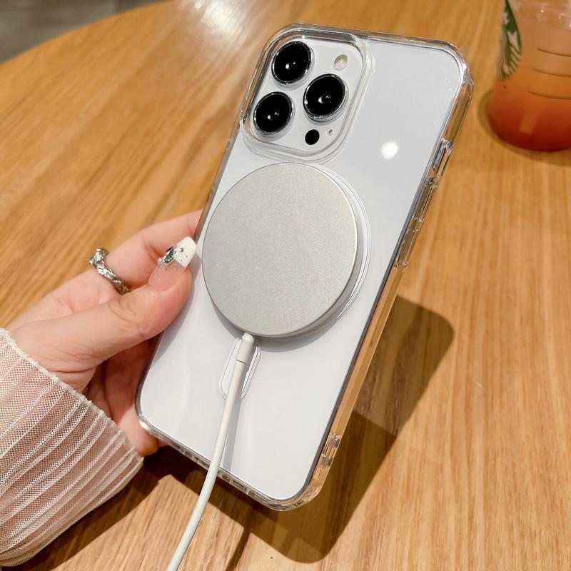 Transparent Acrylic + TPU 2in1 Magnetic Wireless Charging Clear Case Hard Back Case Compatible for iPhone Samsung