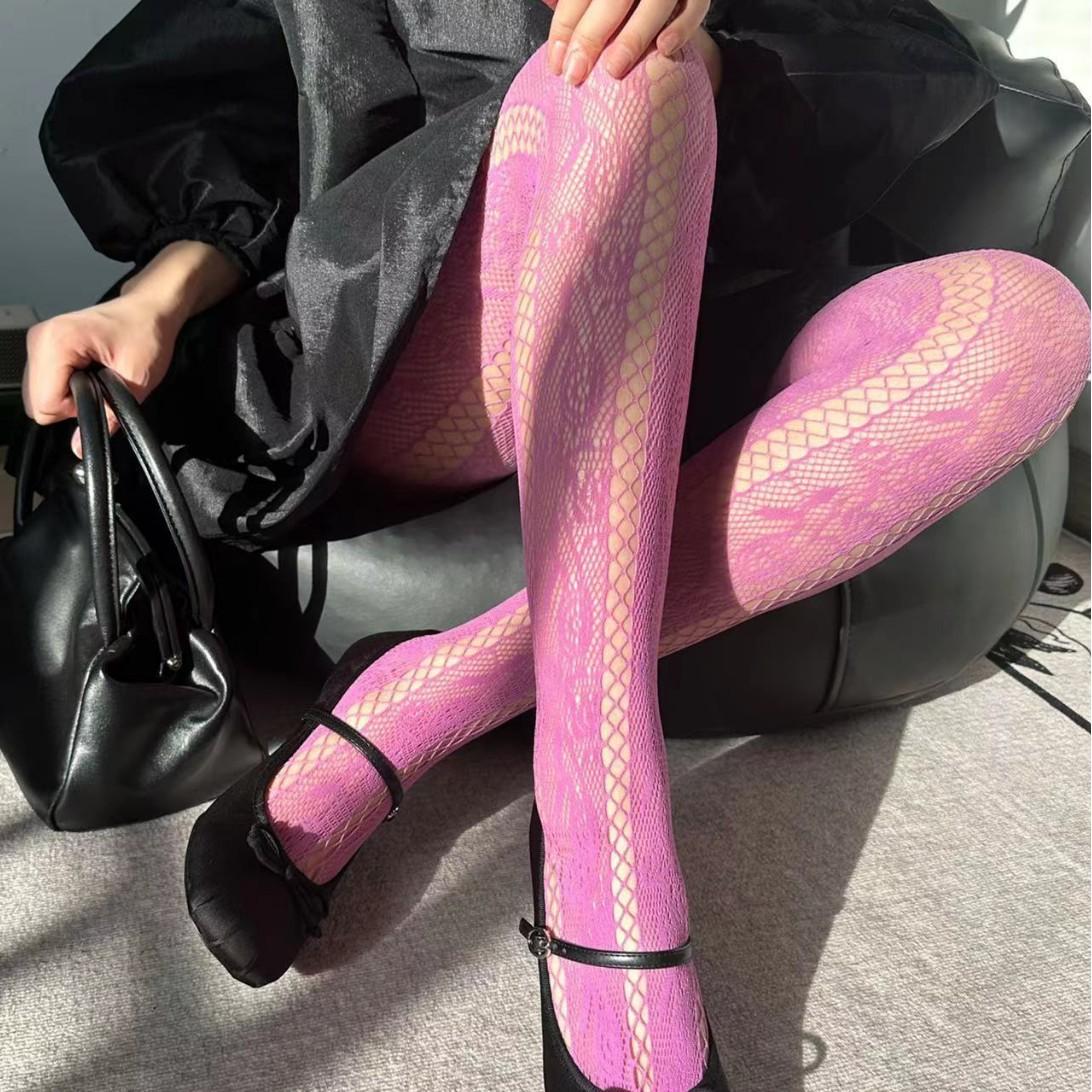 

Spring Summer Jacquard Sexy Women Tights Hollow-out Fashion Floral Legging Stocking Sock Breathable Mesh Lightweight Pantyhose One Size лавандовий