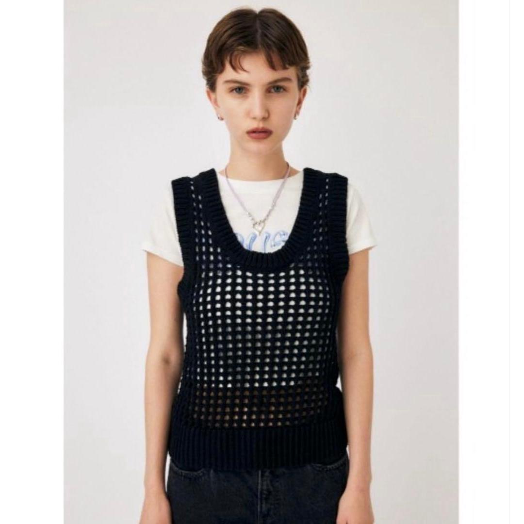 moussy mesh knit tank top navy