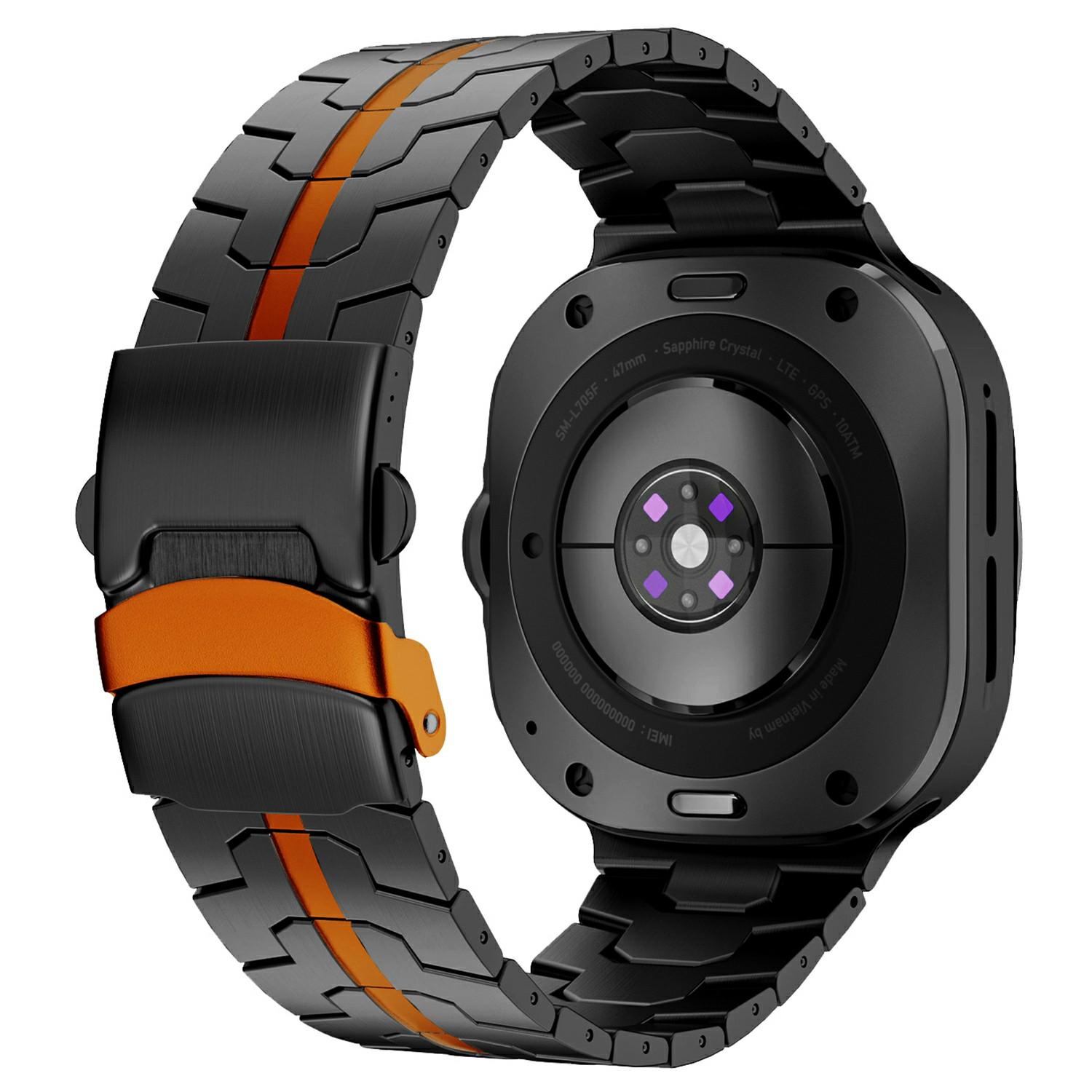 

Stainless Steel Watch Band For Samsung Galaxy Watch8 44mm/40mm/Watch8 Classic 46mm Double Folding Buckle Wrist Strap Black Orange