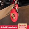 Car Keychain For Porsche 911 718 Cayenne Cayman Panamera Macan Taycan Boxster Key Holder Shield Leather Key Rings Men Women Gift