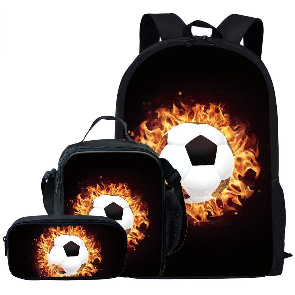 Fashion Novelty Flame Basketball Football 3D Print 3pcs/Set Pupil School Bags Laptop Daypack Backpack Lunch Bag Pencil Case