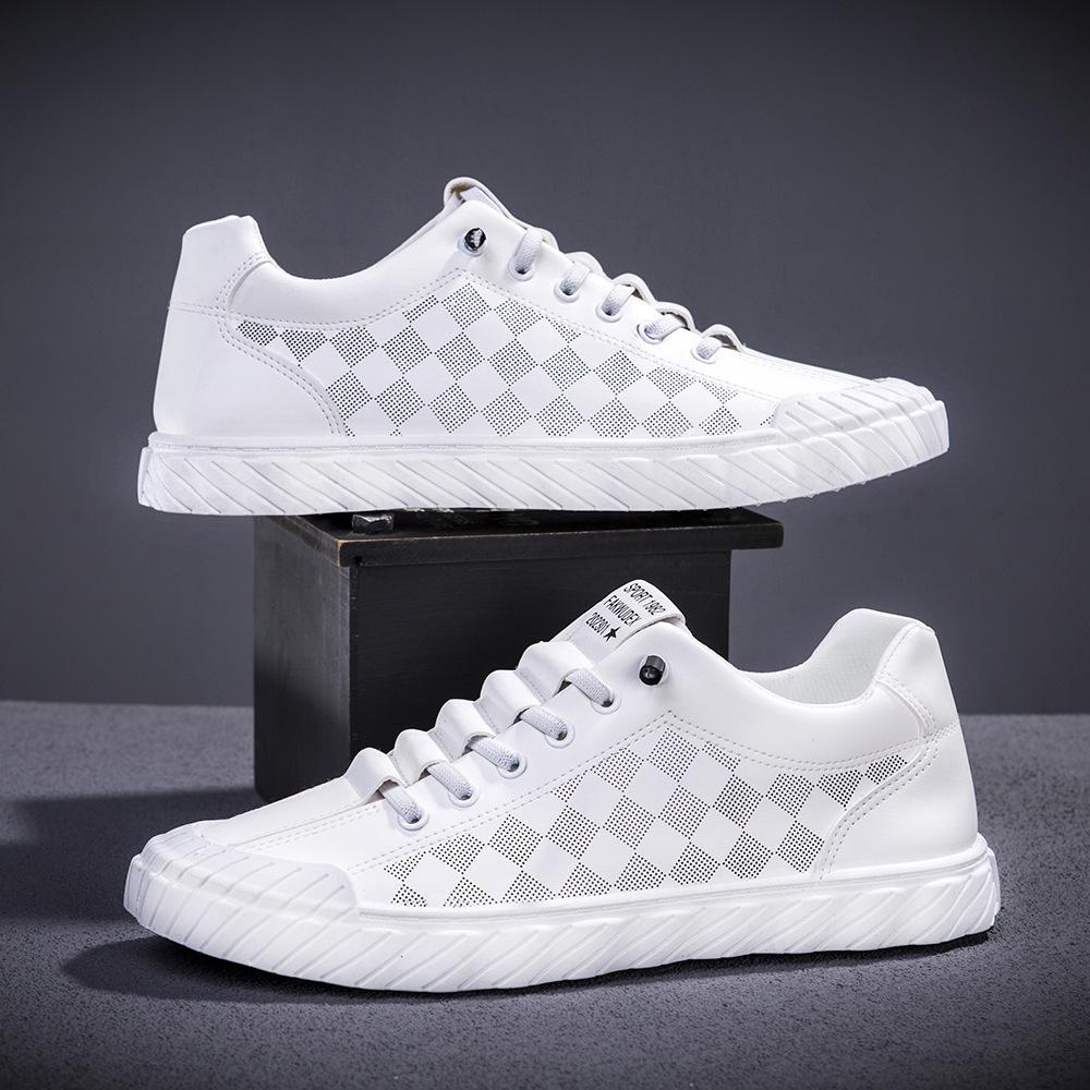 

2025 spring new men s shoes white shoes Korean version of men s casual shoes plaid board shoes light and comfortable sports men s shoes 44 чорний