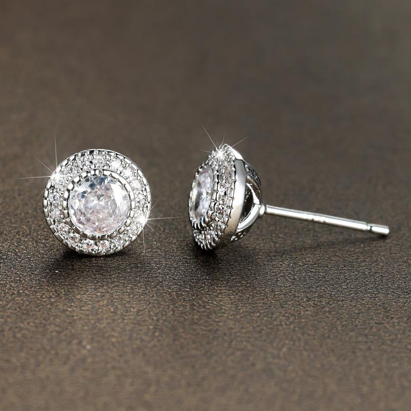 Wih new full diamond round stud earrings women s micro inlaid white diamond white edge temperament earrings versatile