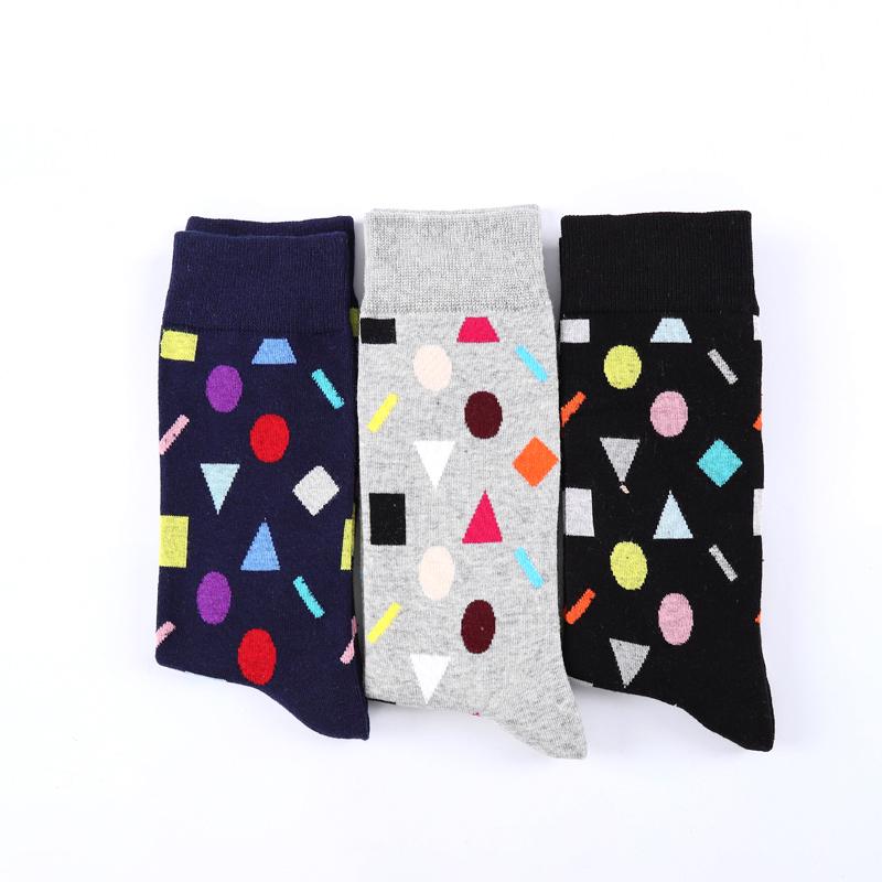 Men Socks Crew Colorful Geometric Cotton Dress Socks Gifts Summer Business Fashion Socks